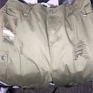 High Fashion Rue21 Women's Casual Green Denim Distressed Joggers